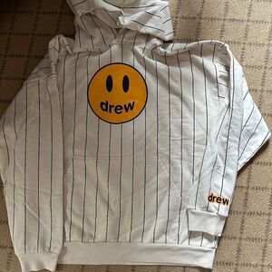 drewhouse Cream w Navy Pinstripe Hoodie L NWT